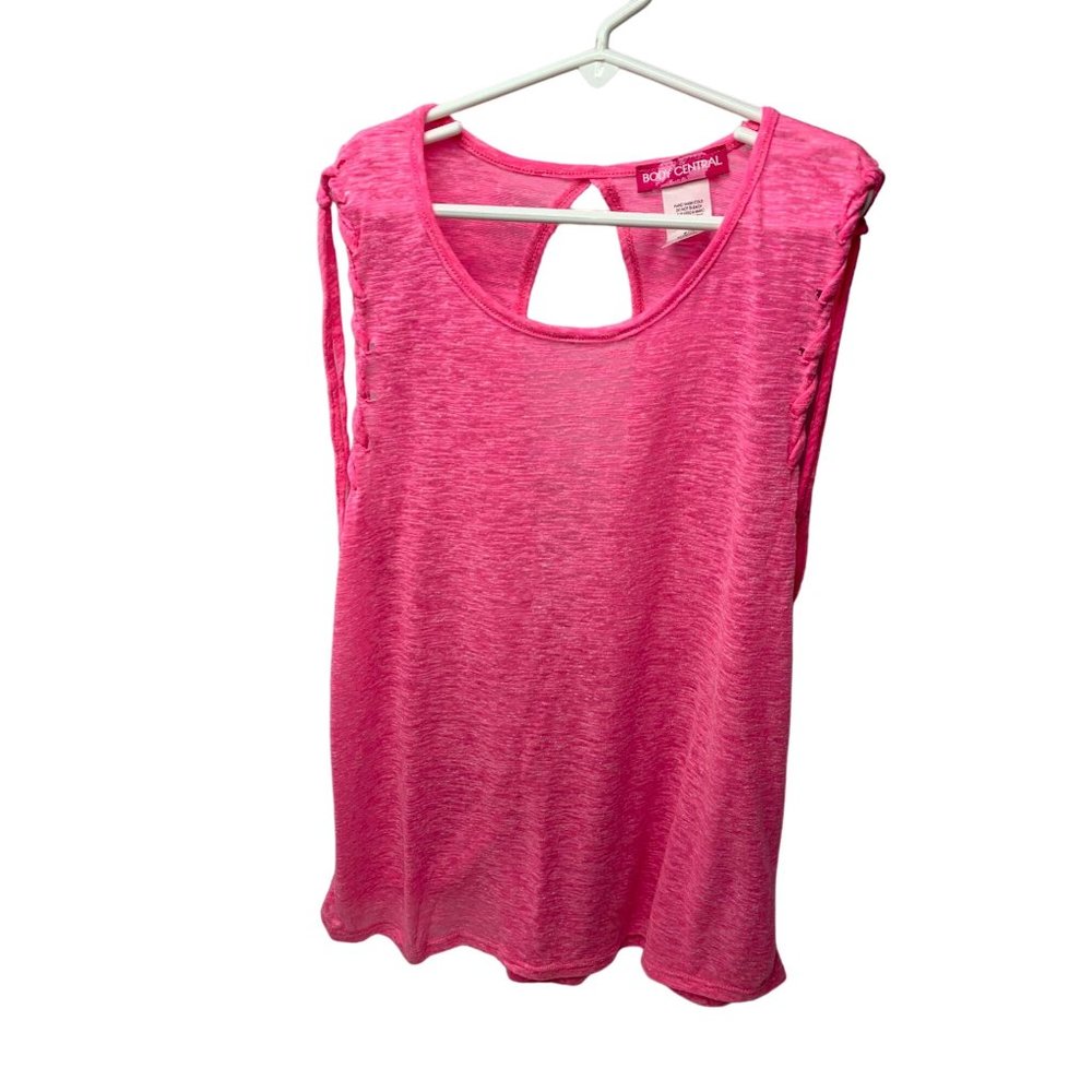 Body Central Womens Size Large Pink Peep Hole Hole Back Braided Tank Top Sleevel